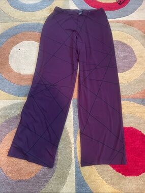 Alfani Plum Oversized Wide-Leg Pants with Black Geometric Lines, Size S